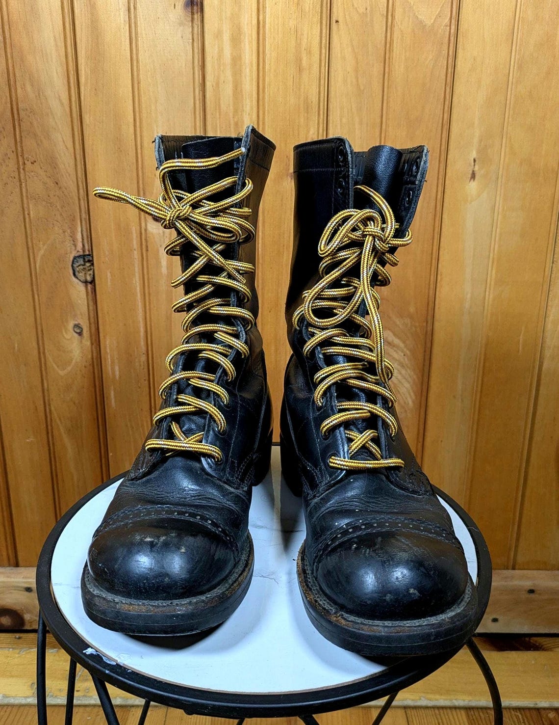 80s CORCORAN Military Jump Combat Boots/ Size 6D Men's =8 Women's/ Bulbous Toe,  12 Eye, Half Calf, Black Leather Boots, Foto 2 von 5