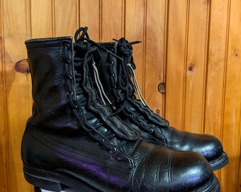 Vintage 60's ADDISON SHOE Co  Black Leather FRoNT ZIP Military Combat Boots/ Size 8.5 Men Size 10-10.5 Women/ leather Combat Boots/ Vietnam