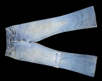 Size 25/26 Vintage 70s Levi&#39;s 646  Jeans/ Light Wash FLARED/ Faded+DISTRESSED+Paint Marks/ 1970&#39;s Levi&#39;s Orange Tab 27x30.25