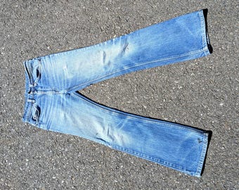 70s Levi's 517 Bootcut Jeans: Slim Fit, Repaired Patchwork, Orange Tab TAGGED 30x32, ACTUAL 28x30.5"