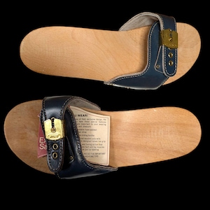Rare Vintage 70&#39;s Dr. Scholl&#39;s Wooden Exercise Sandals RED Size 6-6.5 Made In Austria/ New With Tags/ Dr Scholl&#39;s Clogs Raised TOE GRIPS