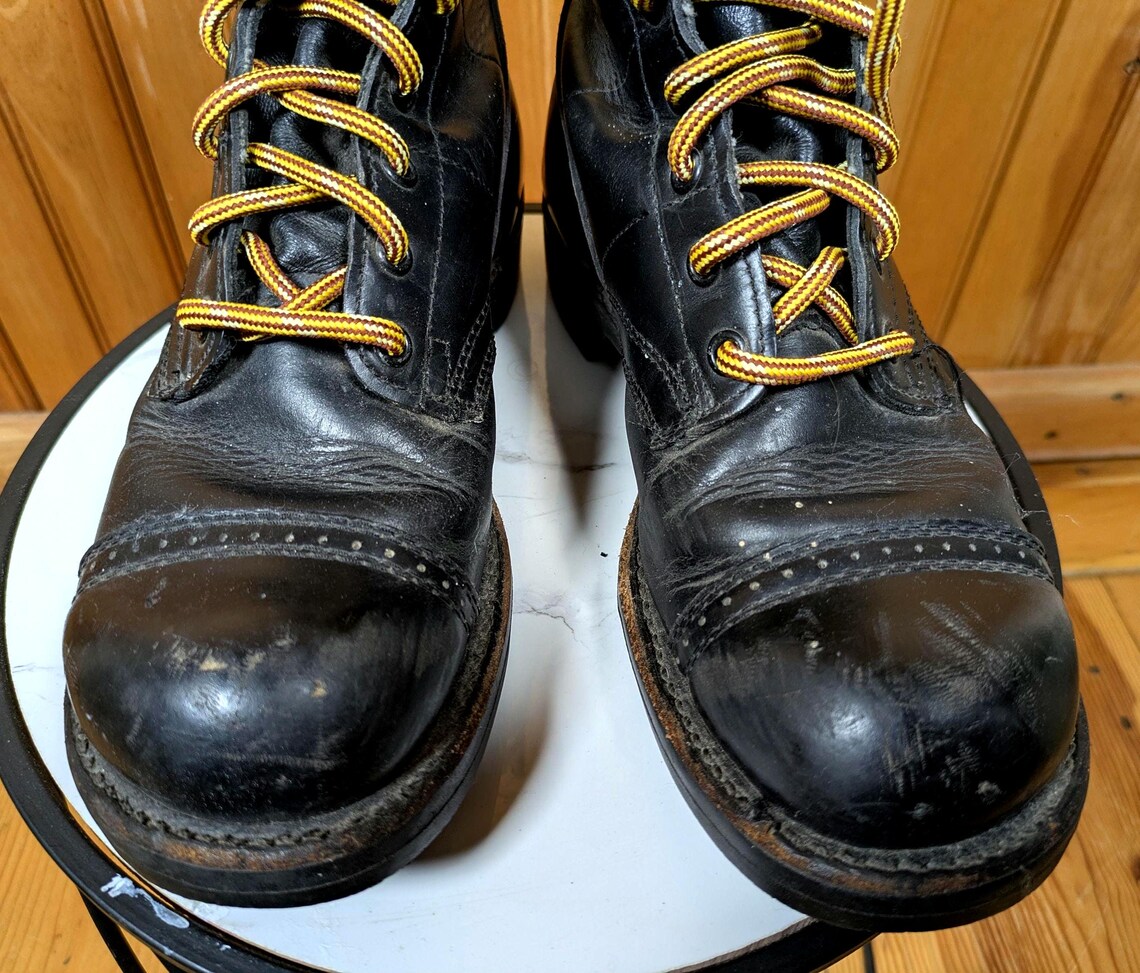 80s CORCORAN Military Jump Combat Boots/ Size 6D Men's =8 Women's/ Bulbous Toe,  12 Eye, Half Calf, Black Leather Boots, Foto 3 von 5