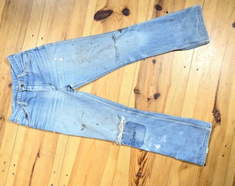50s 60s BLUE BELL Maverick Jeans/ Sanforized, Repaired Workwear/ Slim Fit, Bootcut: Actual 28.5x31"