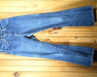 RARE 60's Levi's 646 FLARED Big E Jeans/ Size 26 Slim Fit, Orange Tab: Actual- 27.5Wx31L"