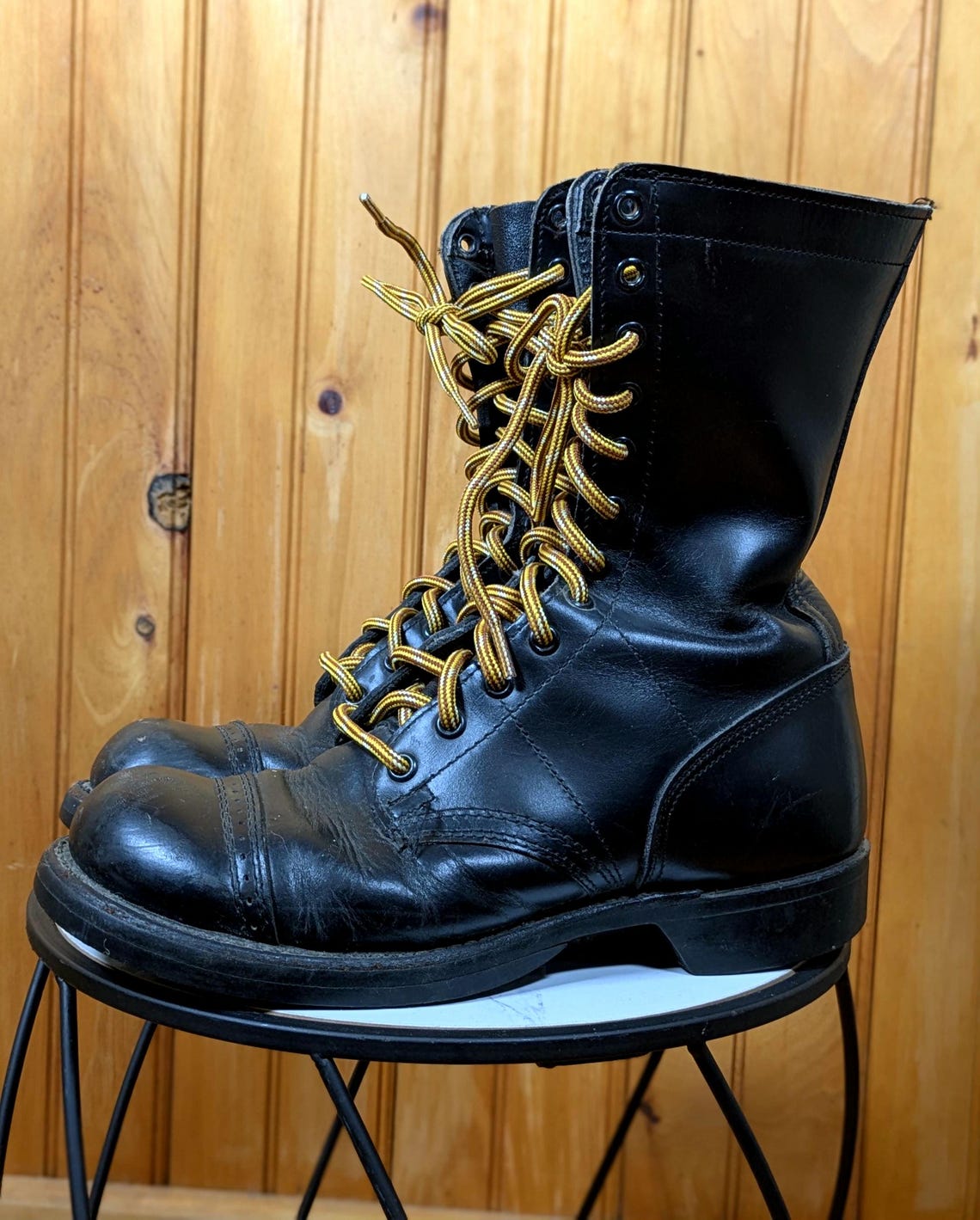 80s CORCORAN Military Jump Combat Boots/ Size 6D Men's =8 Women's/ Bulbous Toe,  12 Eye, Half Calf, Black Leather Boots, Foto 4 von 5