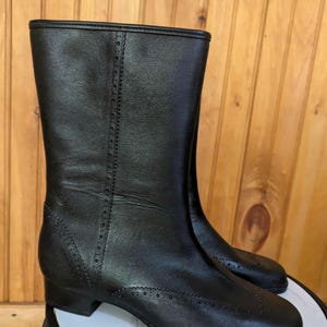 Vintage 60s Black Fur lined Boots/ Size 7/ Vintage 1960s Half Calf Wellington&#39;s/Rain/Muck Boots New Old Stock