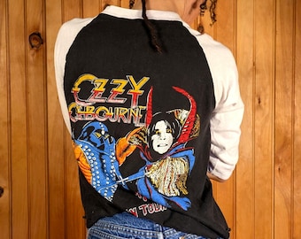 RARE Vintage 80's OZZY Osbourne Diary Of A Madman '82 Tour/  Double Sided-Raglan Sleeve T-shirt/ Thin/ Small/ Killer COLORFUL Graphics