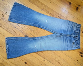 Size 26/27 Vintage 70s Levi&#39;s 684 Jeans/ BEST FADED FLARED & Distressed/ 1970&#39;s Orange Tab Bell bottoms 29x32.5&quot;