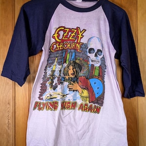 Vintage 80&#39;s OZZY Osbourne Raglan T-Shirt/ Diary of a MADMAN/ Double Sided Psychedelic Graphics/ Flying High Again - Ozzy Prince of Darkness