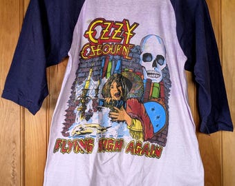 Vintage 80's OZZY Osbourne Raglan T-Shirt/ Diary of a MADMAN/ Double Sided Psychedelic Graphics/ Flying High Again - Ozzy Prince of Darkness