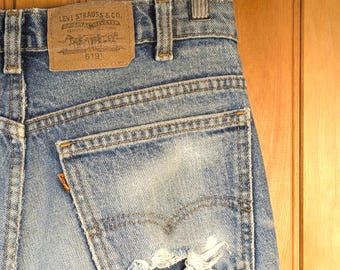 Size 28 Vintage 90's Levi's 619 Jeans/ BEAUTIFUL FADE & Slim STRAIGHT Leg Fit/ Distressed Ripped/ 1990's Levi's Orange Tab 30x29.5"