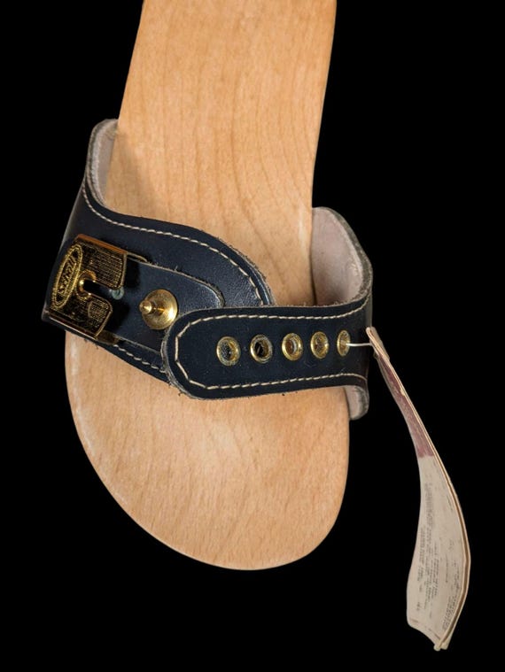 Rare Blue Vintage 70's Scholl's Wooden Exercise Sandals Made