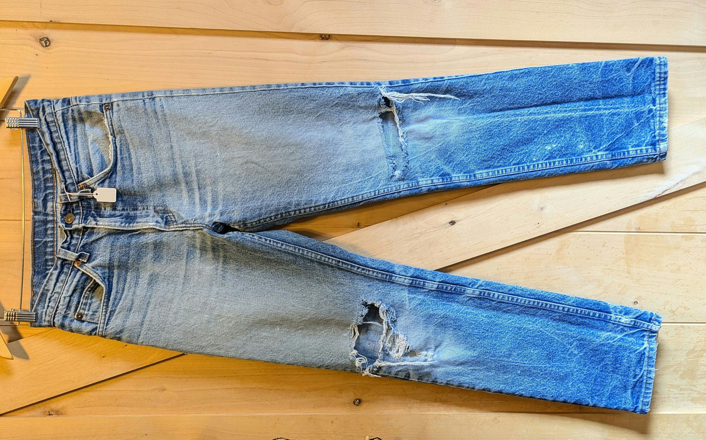 Jeans Strappati Tagliare I Jeans Rammendo Fili Jeans Strappati