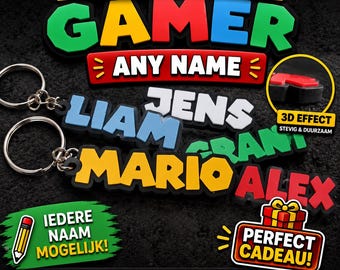 Llavero con nombre de Super Mario | Llavero personalizado | Cualquier nombre es posible | Regalo de Mario | Colgante para mochila | Etiqueta para mochila escolar