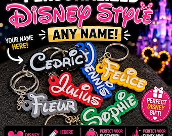 Disney Namnnyckelring | Personlig Nyckelring | Alla Namn Möjliga | Disney Gåva | Ryggsäckhänge | Namnbricka