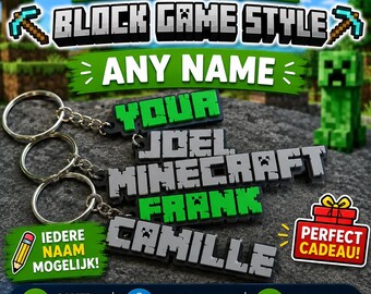 Minecraft-tema namnnyckelring | Personlig spelpresent | Namnbricka för skolväska | Alla namn möjliga