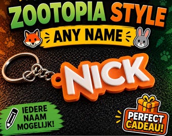 Llavero con nombre de Zootopia | Llavero personalizado | Cualquier nombre es posible | Regalo para fans de Disney | Colgante para mochila | Etiqueta con nombre