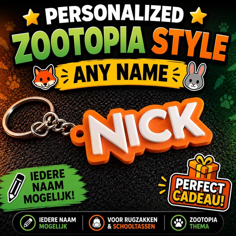 Zootopia Namnnyckelring | Personlig nyckelring | Alla namn möjliga | Gåva till Disney-fan | Ryggsäckshänge | Namnbricka bild 1