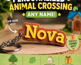 Llavero personalizado de Animal Crossing | Etiqueta con nombre personalizada | Regalo para gamers | Etiqueta para mochila inspirada en Nintendo | Colgante con nombre para mochila