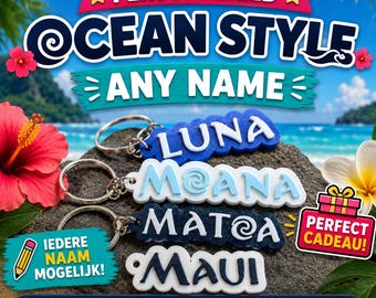 Llavero con el nombre Moana - Vaiana | Regalo personalizado | Etiqueta para mochila escolar | Tema marino | Cualquier nombre es posible