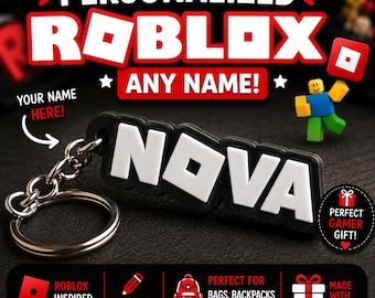Llavero personalizado de Roblox | Llavero con nombre | Regalo para gamers | Colgante para mochila | Etiqueta con nombre de Roblox | Regalo personalizado