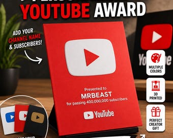 Premio personalizado de YouTube | Botón de reproducción personalizado | Regalo para YouTuber | Premio al creador | Placa de hito de suscriptores | Letrero con el nombre del canal