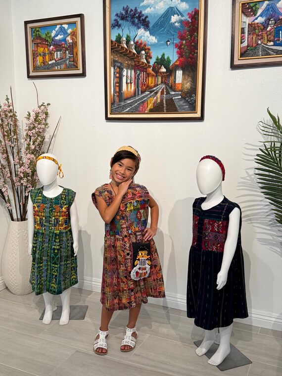 green emerald velvet dress Guatemalan Girl's Embroidered Dress 3 / Fuscia at Lucia's World Emporium
