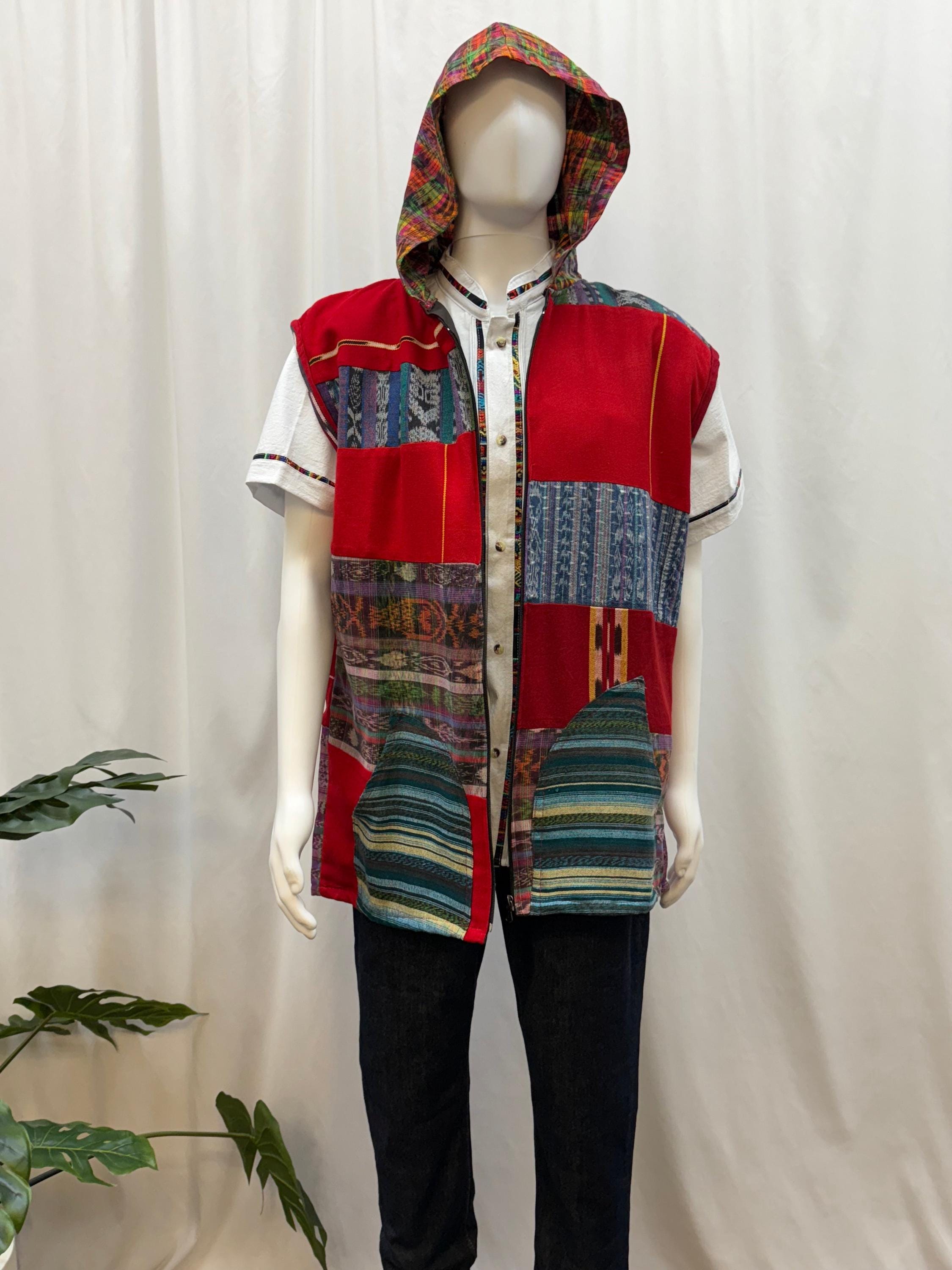 Men's Hand Woven Hoodie Patchwork Guatemalan Vest