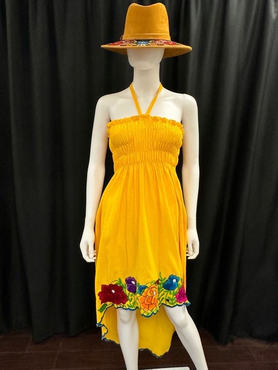 Asymmetrical Dress Mexican Style Cocktail Dress Women's Mexican Embroidered  Asymmetrical Halter Dress