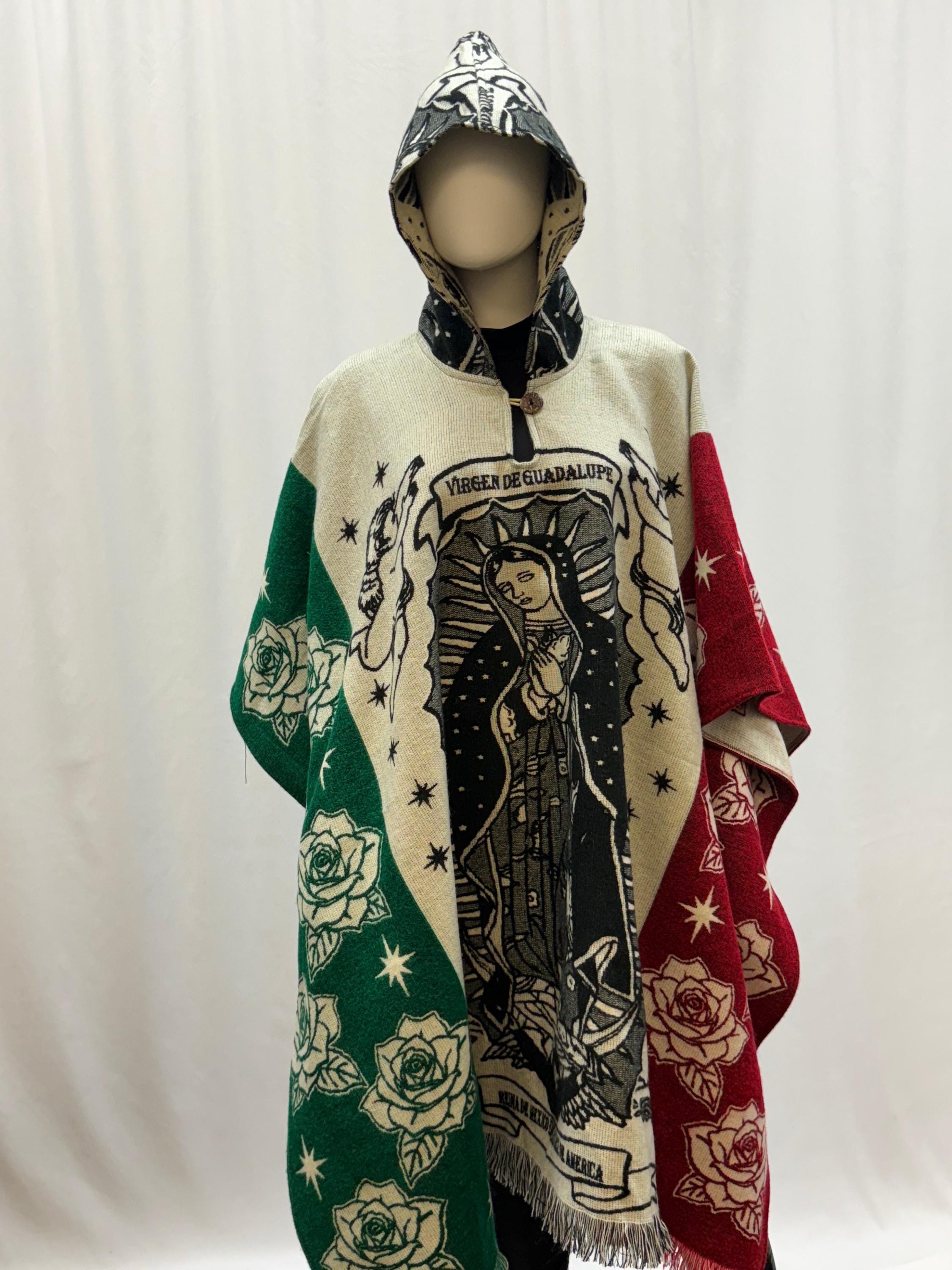 Women's Virgin of Guadalupe Alpaca Wool Hooded Poncho