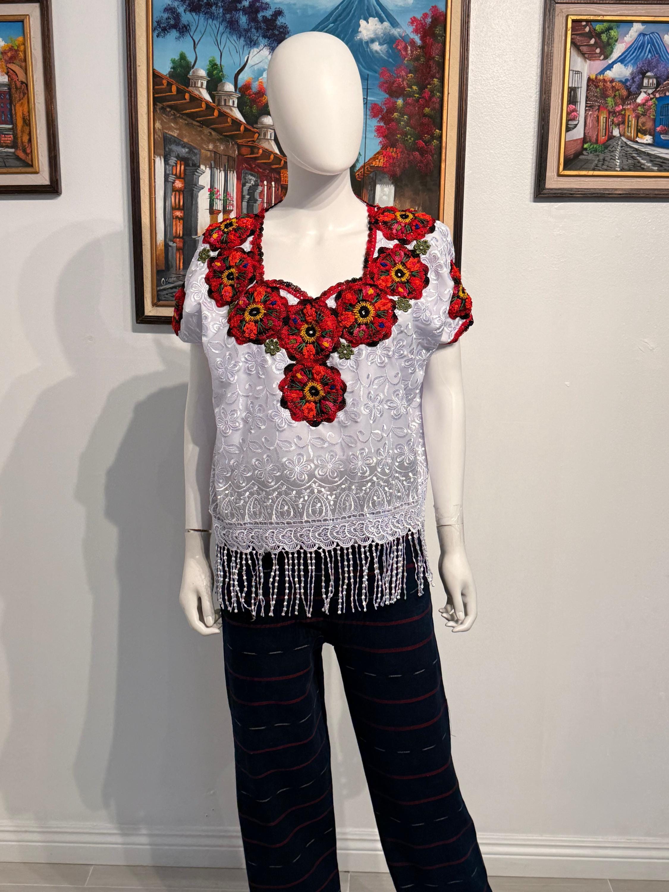 Women's Guatemalan Embroidered Silk Blouse