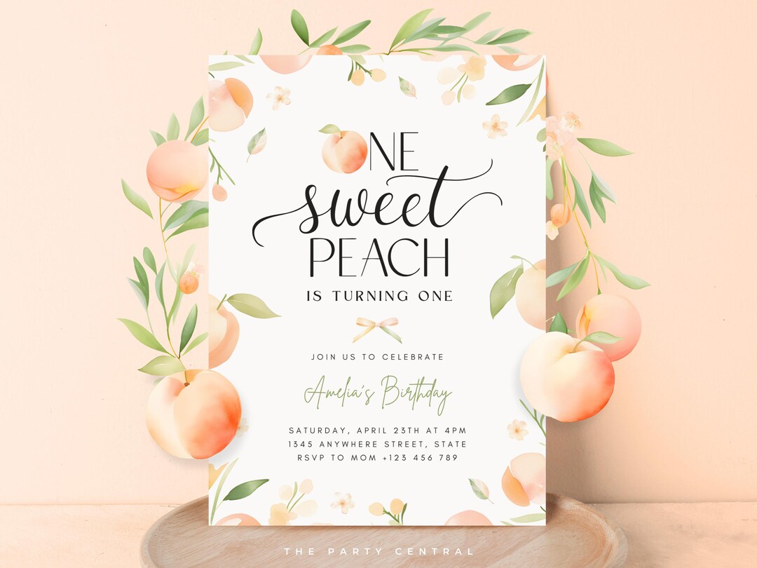 EDITABLE One Sweet Peach First Birthday Invitation Template, Sweet as A ...
