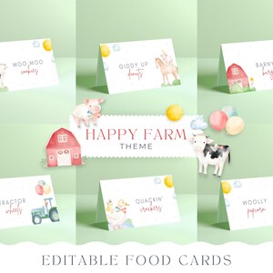 Tentes de nourriture de fête d'anniversaire de ferme, carte de nourriture MODIFIABLE, étiquette de thème de tracteur de garçon, 2e décoration de fille d'anniversaire, modèle de toile, téléchargement immédiat 006