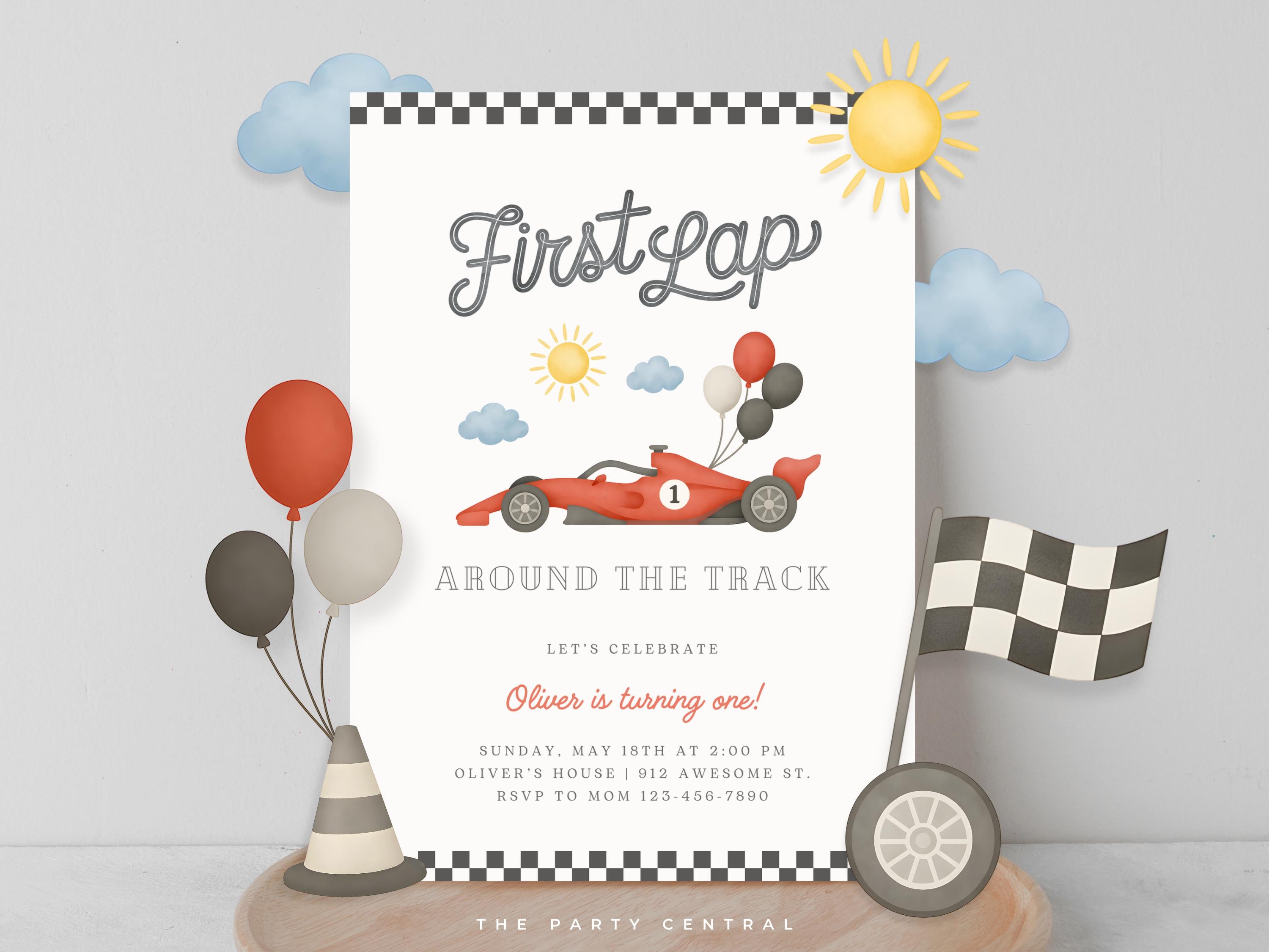 First Lap Around the Track Birthday Invitation, Formula One Race Car ...