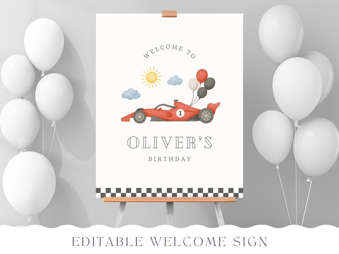 First Lap Around the Track Sign, Formula One Race Car Birthday Welcome ...