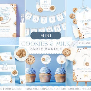 BUNDLE Twins First Birthday Cookies And Milk, Can&#39;t Have One Without The Other Invitation, Boys 1st Party Kit, EDITABLE Canva Template 003