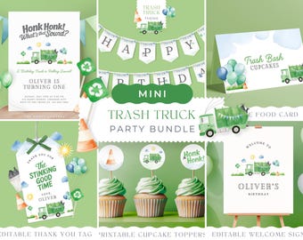 Müllwagen Geburtstag BUNDLE, Müllauto Einladung, Dankeschön-Tag, Party Banner, Poster Schild, druckbare Dekoration, Canva Vorlage 021