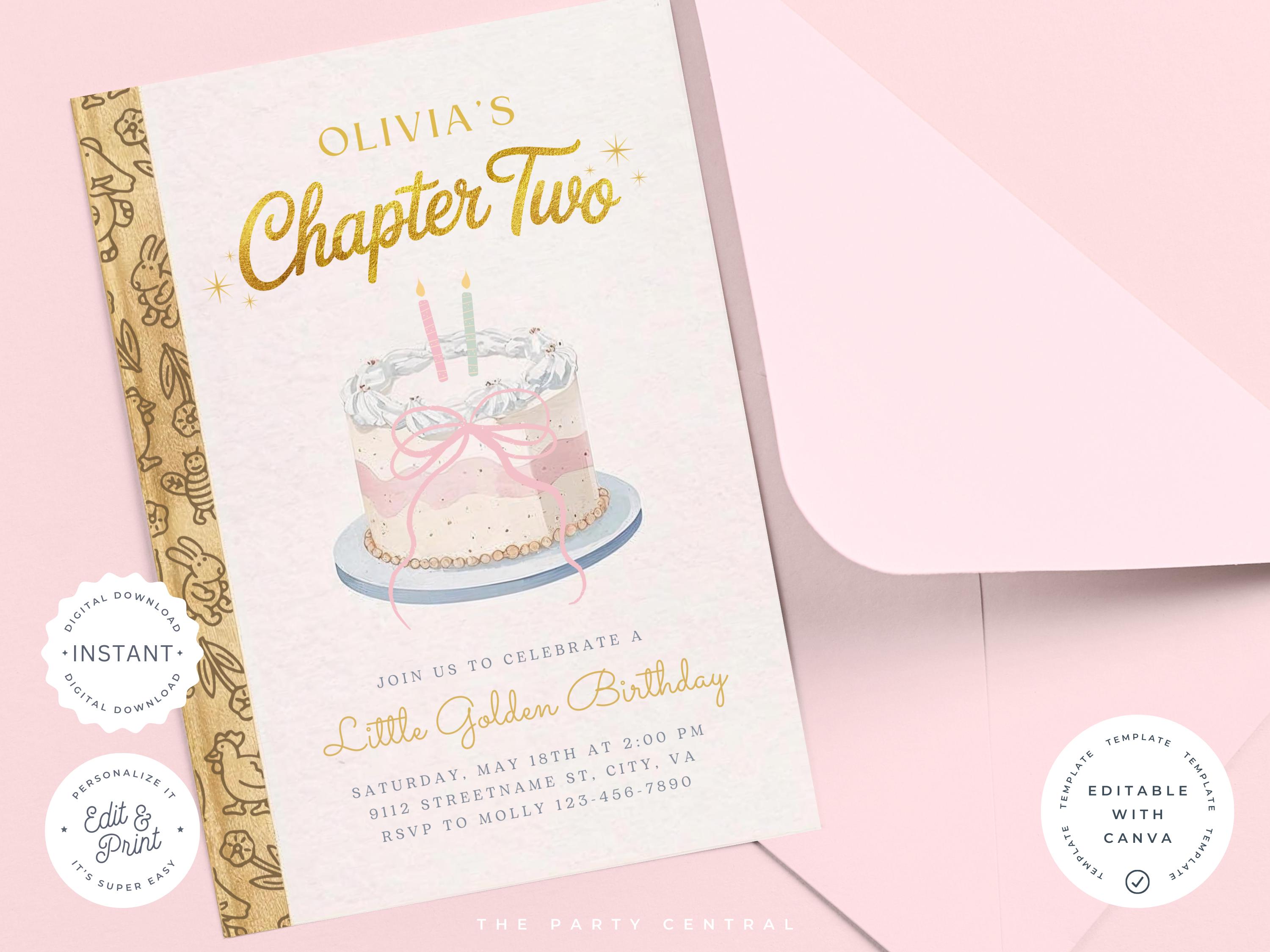 Girl Little Golden Book Invitation, Chapter Two Birthday, Book Themed ...