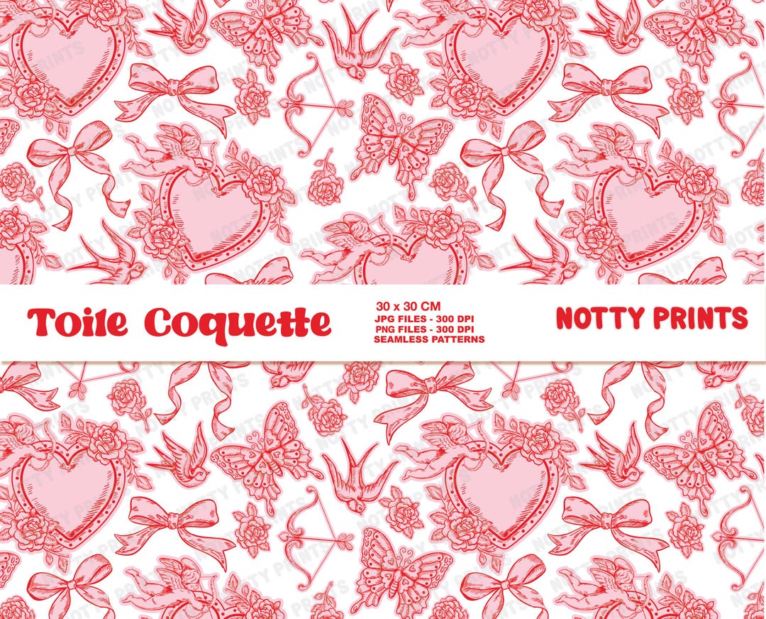 Vintage Pink Toile Coquette Seamless Pattern PNG , Retro Shabby Chic ...