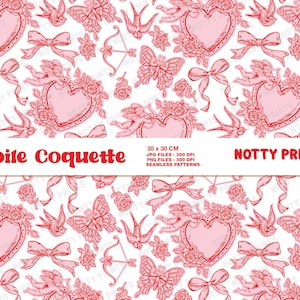 Vintage Pink Toile Coquette Seamless Pattern PNG , Retro Shabby Chic Design, Pink Chinoiserie Bow Digital Paper Wallpaper Download