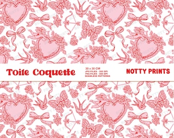Pink Toile Coquette Seamless Pattern, Retro Wallpaper (Digital Download)
