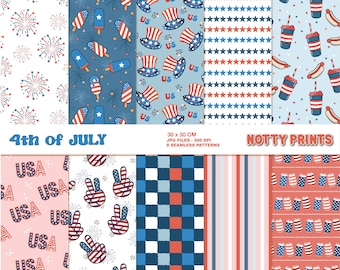 Retro 4th of July Seamless Pattern, Patriotic Print (Digital Download)