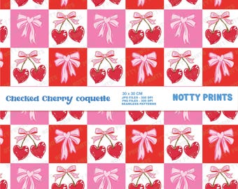 Checkered Cherry Bow Valentine Seamless Pattern (Digital File)