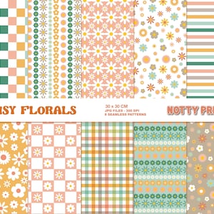 Daisy Florals Seamless Pattern,  Digital Download, Boho Pattern,Pastel Daisy Repeat Pattern, Spring Daisy Paper,Commercial Use Digital Paper