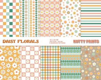 Daisy Floral Seamless Pattern, Boho Pastel Spring Paper (Digital Download)
