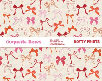 Coquette Bows Seamless Pattern, Pink Red Bows (Digital Download)