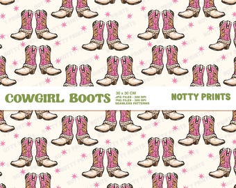 Cowgirl Boots Seamless Pattern, Western PNG File Set (Digital Print)