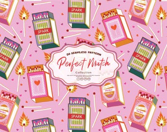 Perfect Match ,Seamless Pattern , Bundle Valentines seamless , Love theme, Romantic Seamless Background Commercial Use