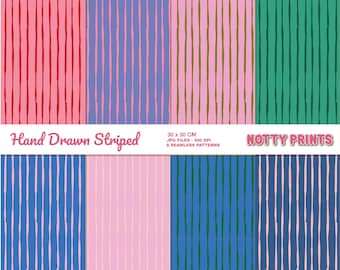 Hand drawn Striped Seamless Digital Paper Pack ,8 Colorful JPG Patterns ,Modern Colourful Seamless Set Sublimation Design