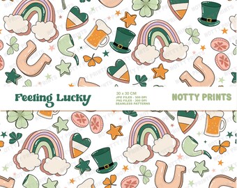 St Patrick's Day Seamless Pattern, Retro Lucky Charms (Digital Download)